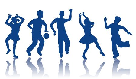 boys and girls dancing and playing togetherのイラスト素材