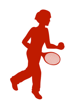 Silhouette of running little boy with a tennis racketのイラスト素材