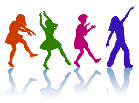 girls dancing and playing togetherのイラスト素材