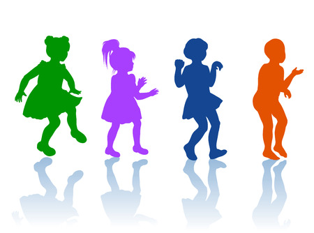 boy and girls dancing and playing togetherのイラスト素材