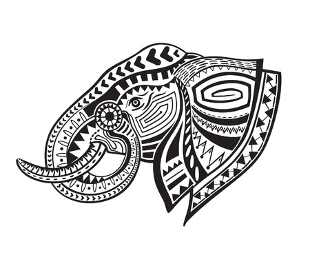 The stylized head of an elephant in the festive patternsのイラスト素材