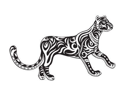 The stylized figure of a panther in holiday patternsのイラスト素材