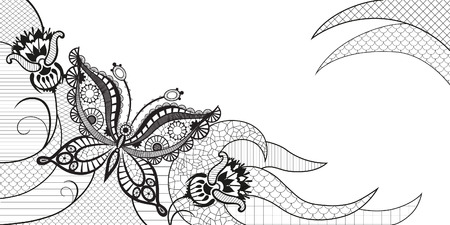 Abstract silhouettes of decorative butterflies. These butterflies and flowers are reminiscent of lace, they are created to decorateのイラスト素材