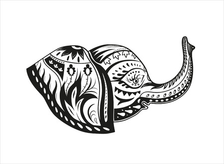 The stylized head of an baby elephant in the festive patternsの写真素材