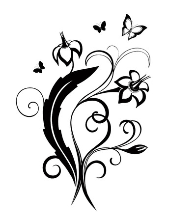 Abstract silhouette of decorative butterflies. It is designed to decorate. Maybe for tattooのイラスト素材