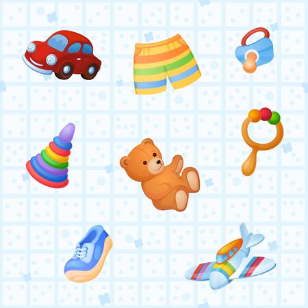 Background of things and toys for the little babyの写真素材