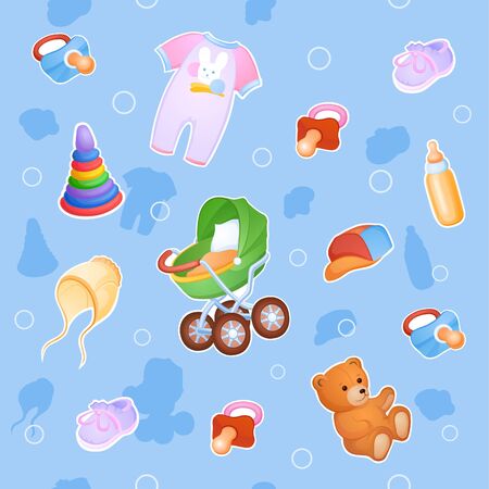 Background of things and toys for the little babyの写真素材
