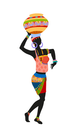 African woman in bright national costume dance dancing with a pitcherの写真素材