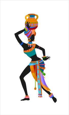 African woman in bright national costume dance dancing with a pitcherの写真素材