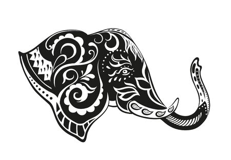 The stylized head of an elephant in the festive patternsの写真素材
