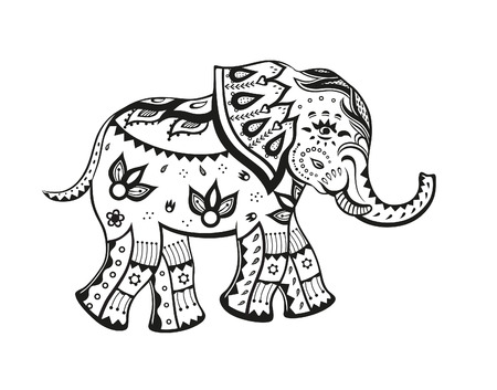 The stylized figure of an elephant in the festive patternsの写真素材