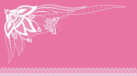 Abstract silhouettes of decorative flowers and butterfly. These butterflies and flowers are reminiscent of lace, they are created to decorateの写真素材