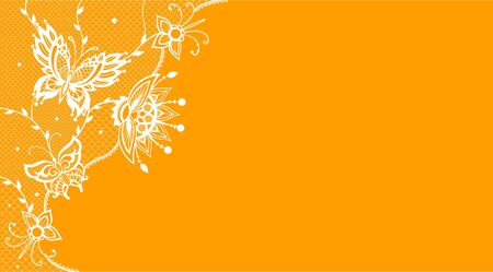 Abstract silhouettes of decorative flowers and butterfly. These butterflies and flowers are reminiscent of lace, they are created to decorateの写真素材