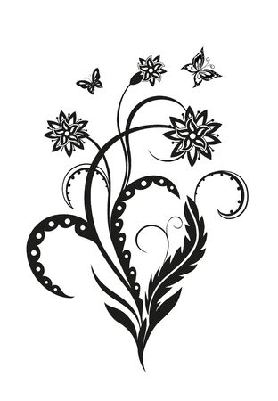Abstract silhouette of decorative butterflies. It is designed to decorate. Maybe for tattooの写真素材