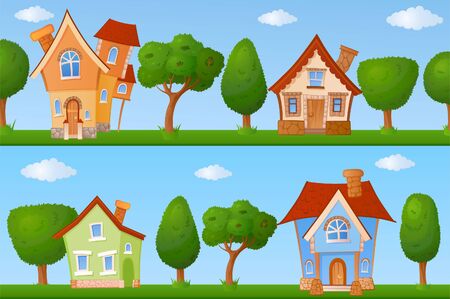 Backgrounds of summer streets with fabulous houses and treesの写真素材