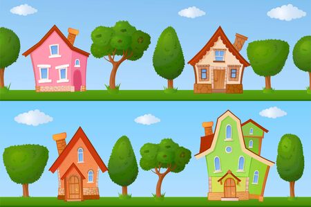 Backgrounds of summer streets with fabulous houses and treesの写真素材