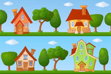Backgrounds of summer streets with fabulous houses and treesの写真素材