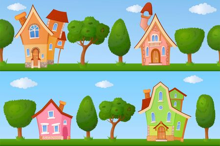Backgrounds of summer streets with fabulous houses and treesの写真素材