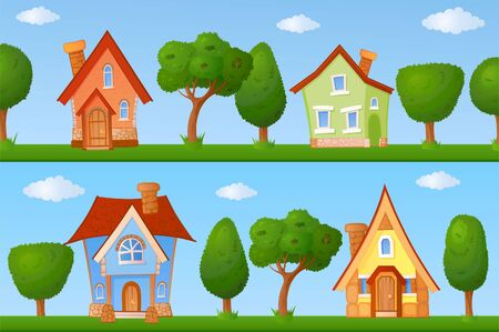 Backgrounds of summer streets with fabulous houses and treesの写真素材
