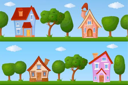 Backgrounds of summer streets with fabulous houses and treesの写真素材