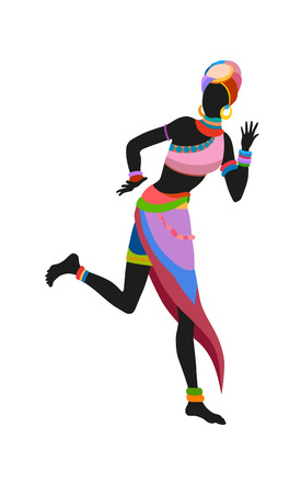 African woman dancing ritual dance in the bright national costumeの写真素材