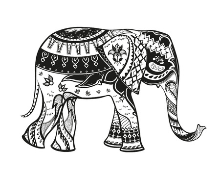 The stylized figure of an elephant in the festive patternsの写真素材