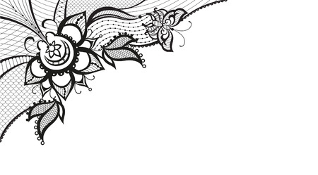 Abstract silhouettes of decorative butterfly and flower. They are reminiscent of lace, they are created to decorateのイラスト素材