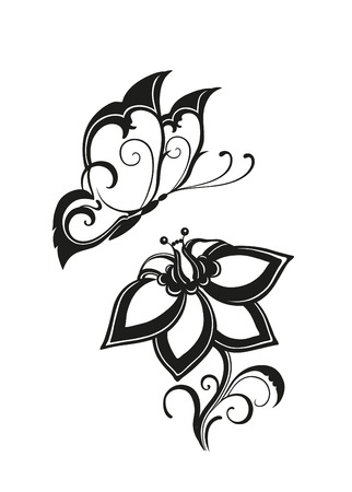 Abstract silhouette of decorative butterflies. It is designed to decorateのイラスト素材