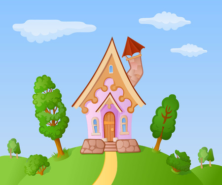 The facade of a small house in a landscapeのイラスト素材