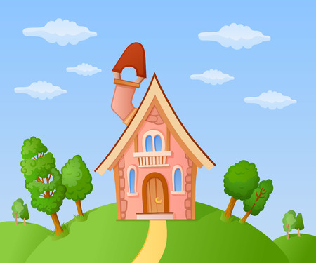 The facade of a small house in a landscapeのイラスト素材