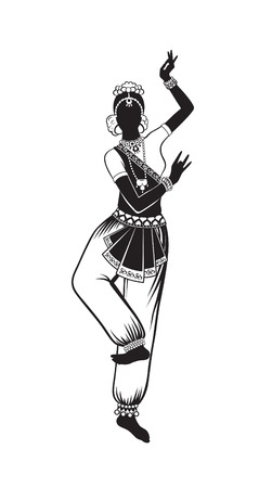 Indian girl perform ethnic dance in national costumeのイラスト素材