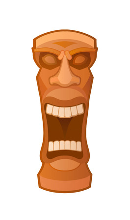 Hawaiian tiki god statue carved polynesian wood vector illustrationのイラスト素材