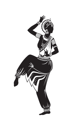 Indian girl perform ethnic dance in national costumeのイラスト素材