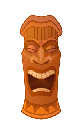 Hawaiian tiki god statue carved polynesian wood vector illustrationのイラスト素材