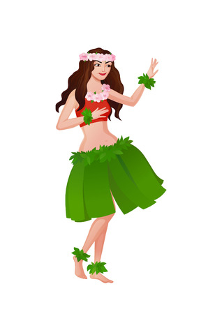 Hawaiian ethnic dance girl dancing in national costumeのイラスト素材