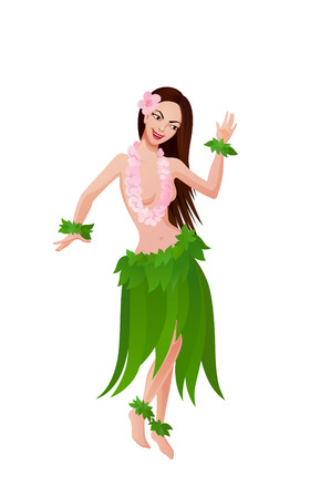 Hawaiian ethnic dance girl dancing in national costumeのイラスト素材