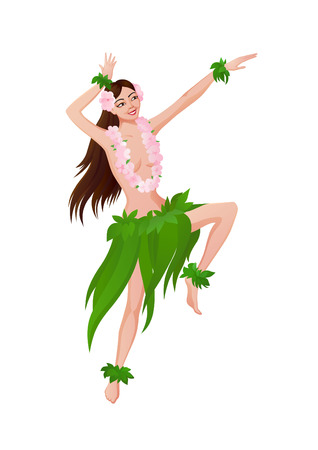 Hawaiian ethnic dance girl dancing in national costumeのイラスト素材
