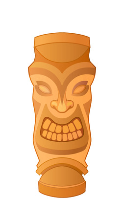 Hawaiian tiki god statue carved polynesian wood vector illustrationのイラスト素材