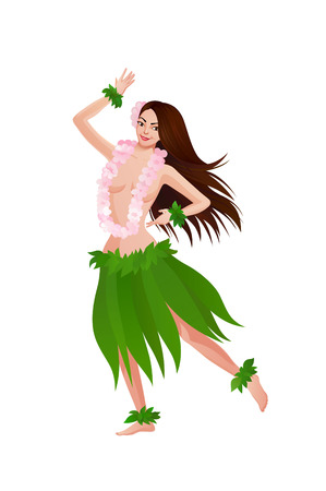 Hawaiian ethnic dance girl dancing in national costumeのイラスト素材