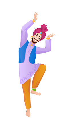Indian man takes ethnic dance in national costumeのイラスト素材