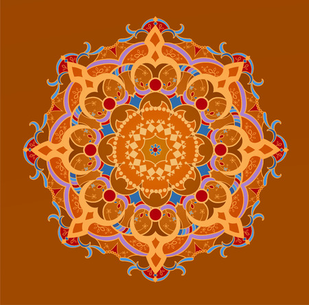 Geometric multicolor circle element made in vector. Perfect cards for any other kind of design, birthday and other holiday, kaleidoscope, medallion, yoga, india, arabicのイラスト素材