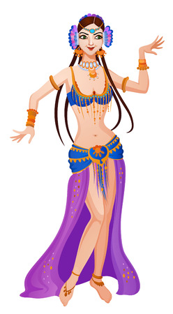 Asian girl takes ethnic dance in national costumeのイラスト素材