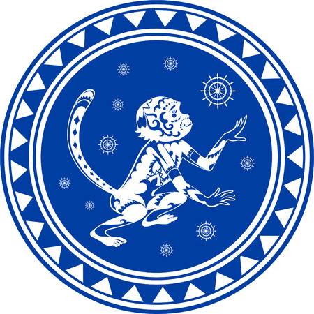The stylized figure of an monkey in the festive patternsのイラスト素材