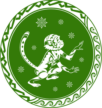 The stylized figure of an monkey in the festive patternsのイラスト素材