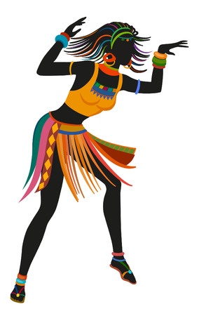 African woman dancing ritual dance in the bright national costumeのイラスト素材