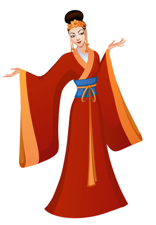 Chinese princess takes ethnic dance in national costumeのイラスト素材