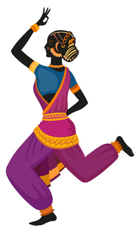 Indian girl perform ethnic dance in national costumeのイラスト素材