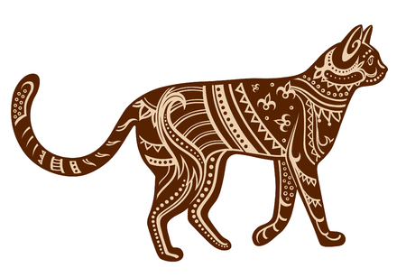 The stylized figure of a cat in festive patternsのイラスト素材
