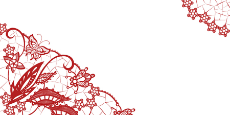 Abstract silhouettes of decorative flowers and butterfly. のイラスト素材