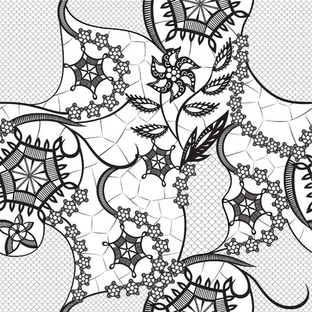 Seamless background is in the form of lace with decorative flowers and leavesのイラスト素材
